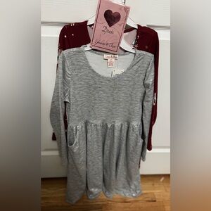 Gray Snowflake and Reindeer Unicorn Long Sleeve Kids Casual Dresses